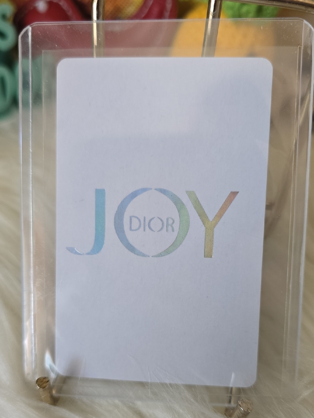 Dior White Card with Irisescent Logo in Clear Holder